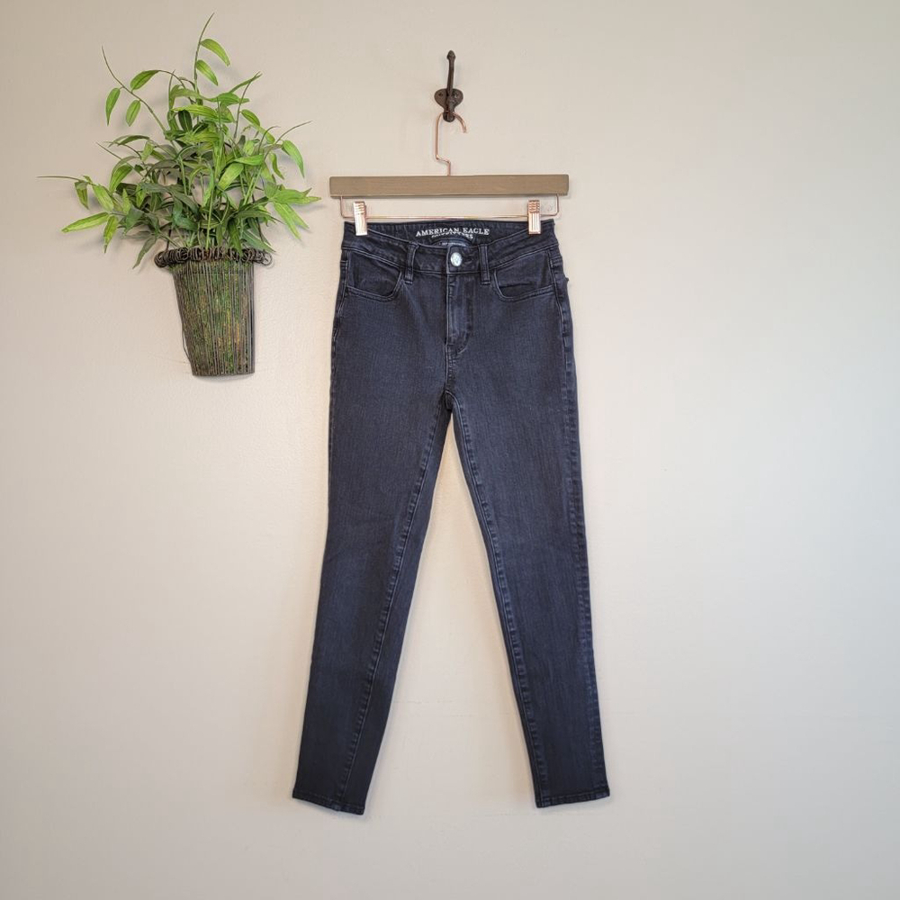American Eagle Hi Rise Jegging Black Wash Skinny 360 Super Stretch AE 0 S Jeans